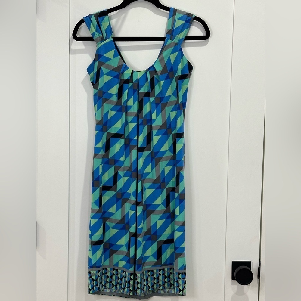 London Style Collection Dress Geometric Sleeveless Y2K Green Aqua Blue Medium - Picture 2 of 7